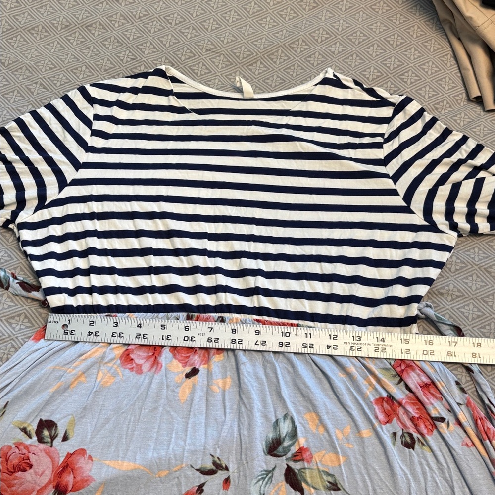 Size XL/1x PinkBlush maternity maxi dress mixed navy stripe and floral pink/blue - Picture 10 of 12